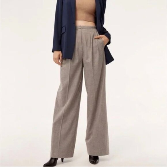 BABATON Rosemarie Pant Wide Leg Trouser Houndstooth Plaid Brown 4 ARITZIA - Picture 8 of 15